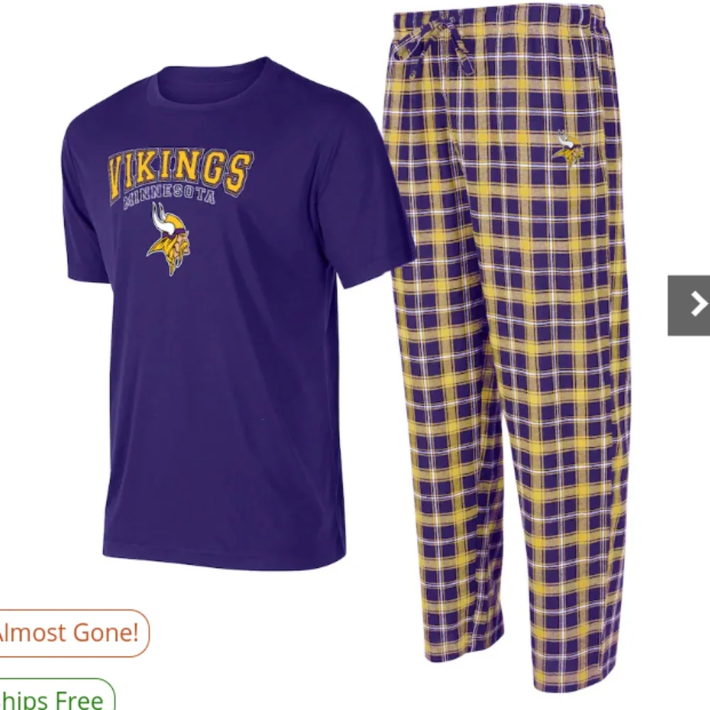 Men NFL Pajamas Minnesota Vikings 2XL& Slippers size 11 - Picture 1 of 7